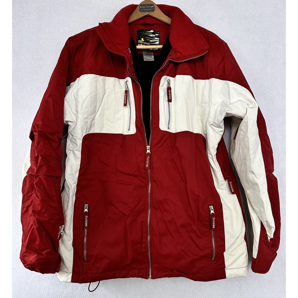 Billabong Snowboarding Ski Jacket Red Women's Sz L Black Fur Lined